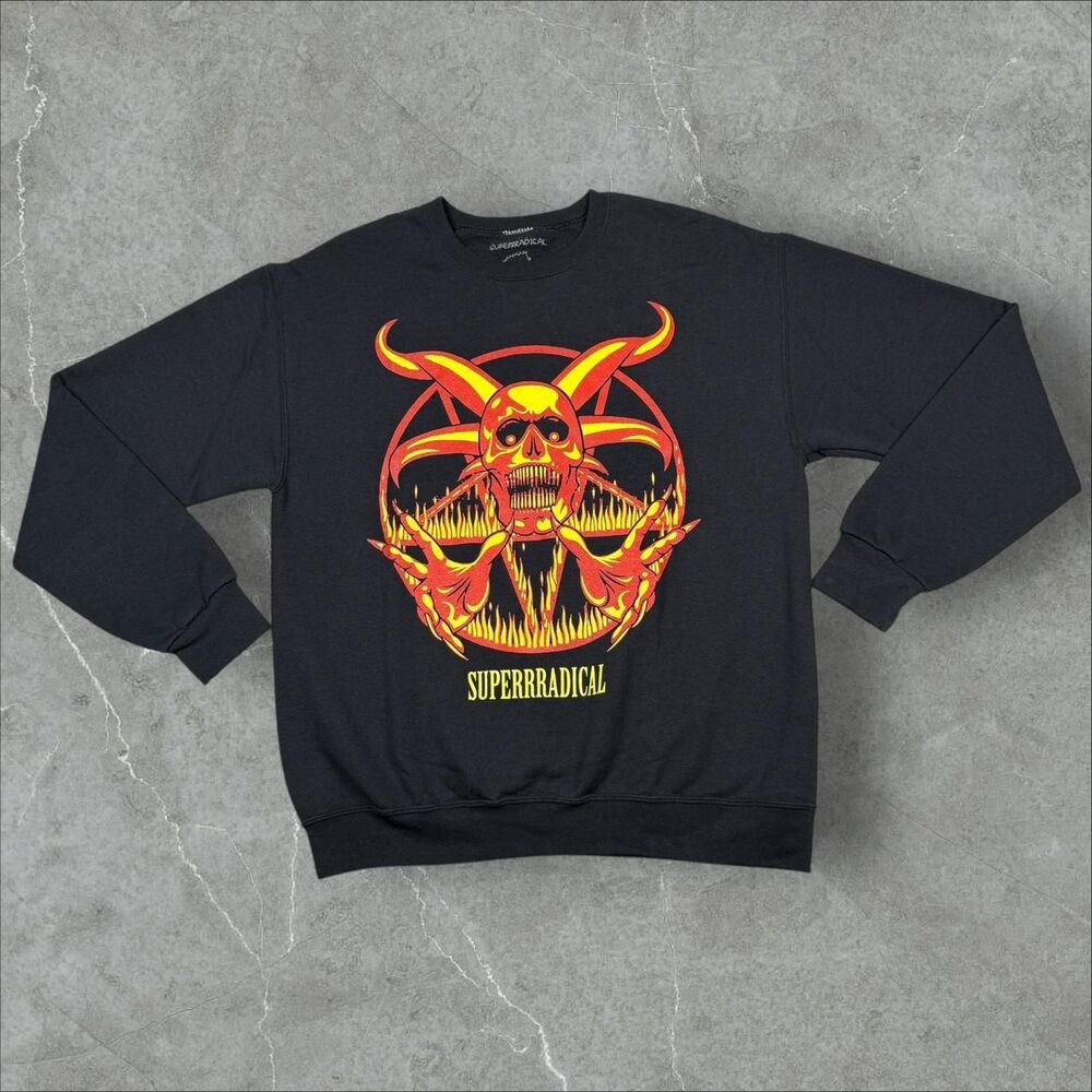 Black Superrradical “Hell is Real and I am Proof” Satanic Pentagon Crewneck - M